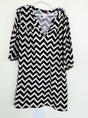 Tea Chevron Print Long Sleeve Girls Dress size 7Y Black Cream Beige Cotton Blend